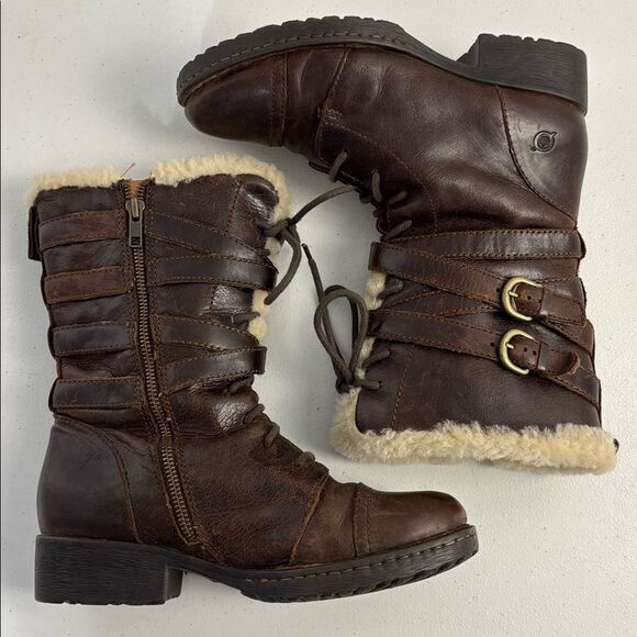 Born Zuniga Women Brown Leather Boots Shearling Lined Harbor Cottage Boho SZ 6.5 - Picture 10 of 13